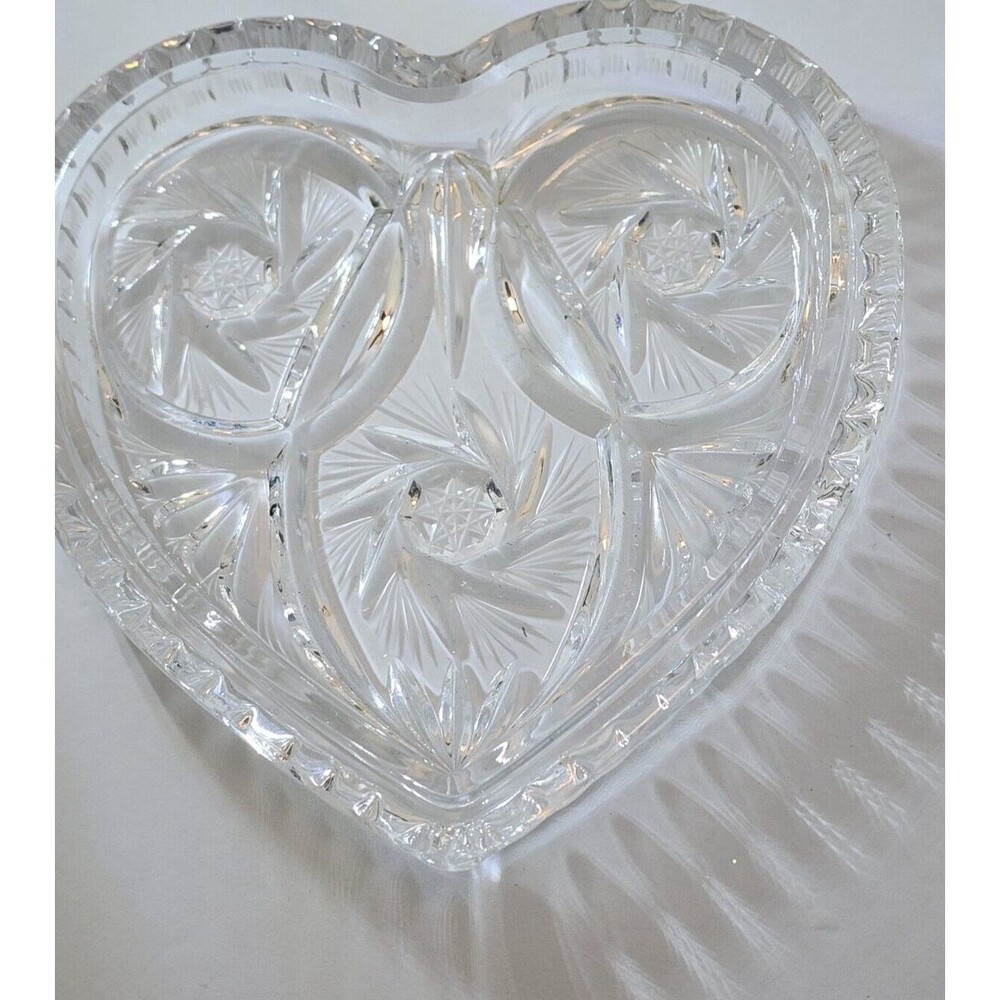 Vintage Bohemian Czech Hand Cut 24% Lead Crystal Heart Candy Trinket Dish Bowl